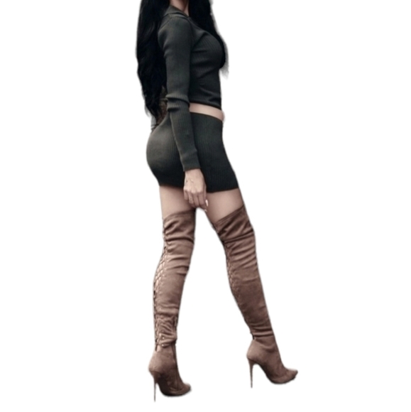 Corset Lace Thigh High Tall Stiletto Over The Knee Boots - Picture 5 of 7